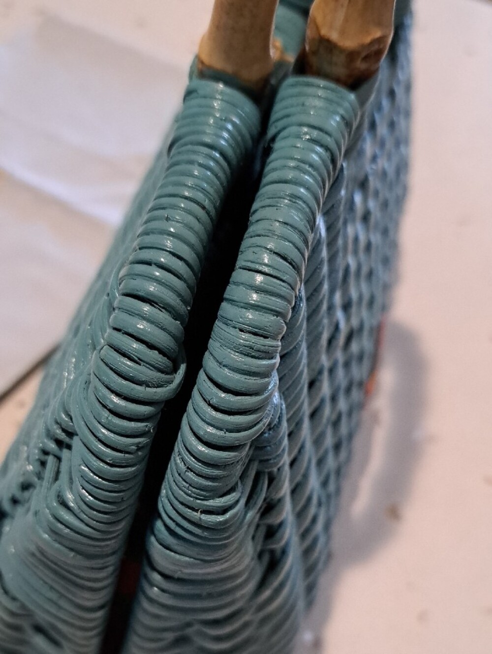 Frances Valentine Teal Buzzy Basket Woven Tote with Bamboo Top Handle - Picture 11 of 16